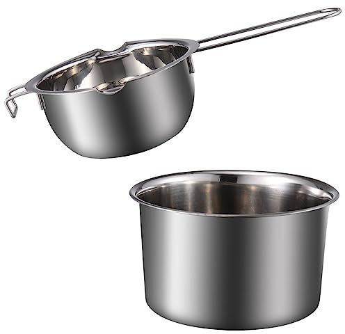 PHENOFICE Double Boiler Pot 400ml 14cm Stainless Steel Wax Melting Pot for Candle Making Water Bath Heating Set