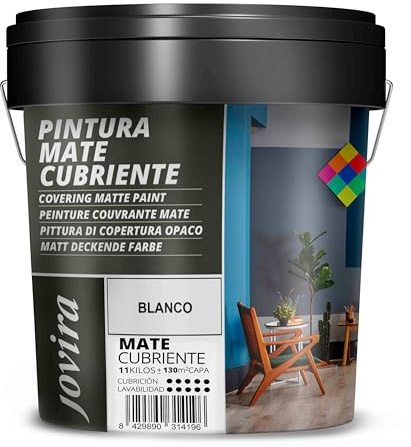 JOVIRA PINTURAS Pintura Mate Cubriente -11 KG-| Colores | Pintura interior-exterior con excelente poder cubriente. (11 Kg, Blanco) A-32D