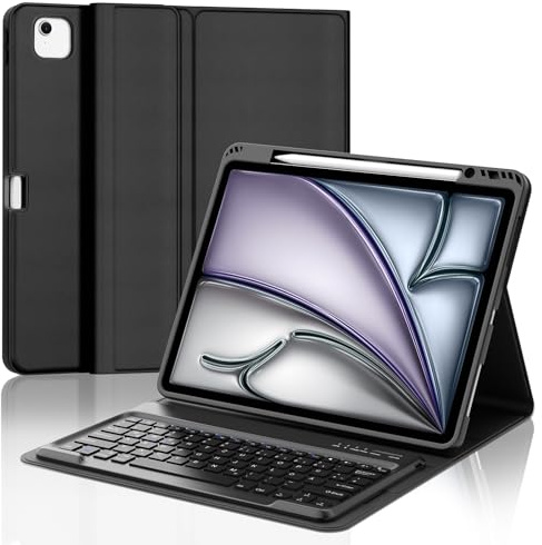 IVEOPPE Fodral med tangentbord för iPad Air 13 tum 2025 M3/2024 M2, tysk QWERTZ layout, Bluetooth magnetiskt avtagbart tangentbord för iPad Pro 12,9 (6/5/4./3. Gen) 2018-2022, svart