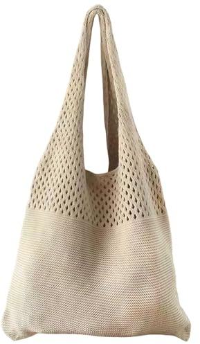 GWAWG Strandväska dam, stor virkad strandväska med nätdesign, boho virkad väska av bomull, sommar handväska tygväska för semester, shopping, fritid