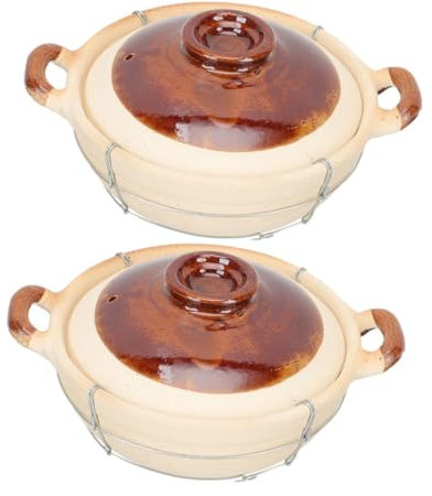 Hemobllo 2piezas Cazuela De Barro Con Mango Único Resistente Al Calor Para Cocción Individual Con Tapa Olla Para Arroz Casa Para Guisos y Estofados
