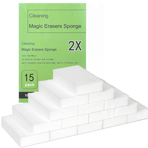 Magische Radierschwämme, extra 2 x Dichte, robuste Reinigungsschwämme für Küche, Bad, Wand, Melamin-Schaumstoff-Pads für hartnäckige Flecken, kein Kratzen, 15 Stück