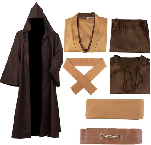 Kitimi Déguisement Je-d Adulte, Costume Jedi Cape à Capuche Robe à Capuche Médiévale, Robe Costume pour Carnaval Halloween, Cosplay Décoration(Marron XXL)