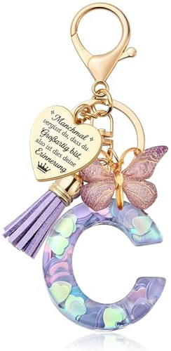Luzzxfa Schlüsselanhänger Mädchen Lila - Buchstabe Anhänger Schmetterling Schlüsselanhänger Personalisierte Geschenke-Glücksbringer Keychain-Weihnachten Geschenk für Frauen, Kinder, Freundin, Mutter