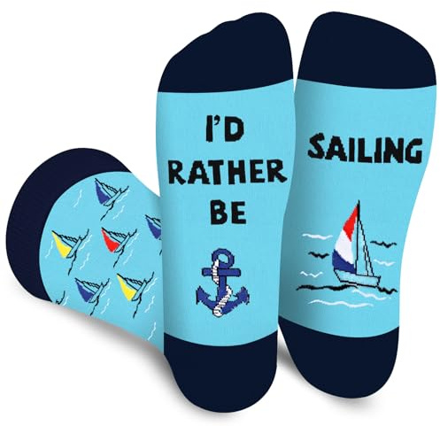 Funny Sailing Socks for Men Women Teen Boys -I’D RATHER BE SAILING Novelty Odd Crazy Socks for Boaters - Sailor Nautical Boating Accessories Birthday Fathers Christmas Fun Gift Ideas Stocking Fillers