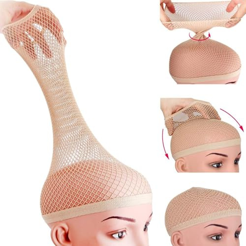 YAOYYG 4 Piezas Redecilla Pelo Para Peluca, Gorros De Peluca De Malla Extra Largos, Para Cabello Largo Y Espeso, Color Carne, Accesorios Para Peluca Cosplay