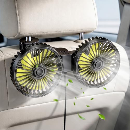 Ventilatore posteriore USB per auto, sedile posteriore: ventilatore a 360°, mini ventilatore a 3 marce, potente silenzioso, batteria da 12 V, portatile a doppia testa regolabile, per auto, camion