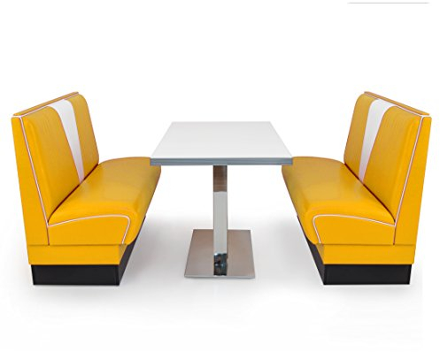 möbelland24 American Diner Set V 2X Sitzbank 120cm + Diner Tisch gelb
