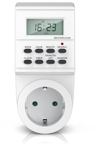 Bearware - Digitale Zeitschaltuhr mit LCD-Display - 3680W - 8 Programme - Zufallsschaltung Timer - integrierter Berührungsschutz - inkl. Back-Up Reserve Funktion Weiß