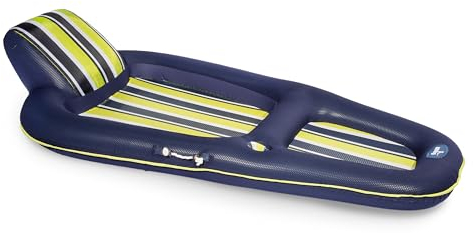 Aqua Luxury Pool Float Lounge – Extra Large – Heavy Duty, Inflatable Pool Floats for Adults with Headrest, Backrest, Footrest & Cupholder – Navy/Green/White Stripe