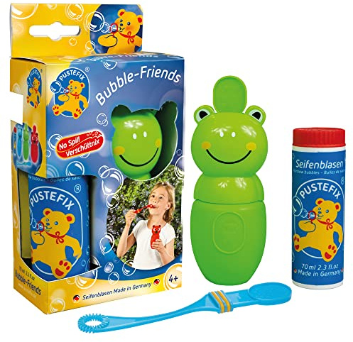 PUSTEFIX Bubble-Friends Frosch I 70 ml Seifenblasenwasser I Bubbles Made in Germany I Seifenblasen Spielzeug für Kindergeburtstag, Polterabend, Sommerparty & als Gastgeschenk I Spaß für Kleinkinder