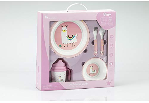 Juego de Vajilla Bebe Interbaby | Set Vajilla Infantil 5 Piezas Plato Llano, Bo, Cuchara, Tenedor y Vaso Antigoteo Aprendizaje | Apta para Microondas y Lavavajillas, Mayores de 6 Meses