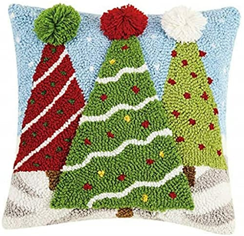 Peking Handicraft 31TG152C14SQ 3D Christmas Trees Holiday Hook Pillow, 14-inch Square