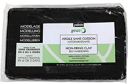 Pébéo Modelliermasse Selbsttrocknend Schwarz-Lufttrocknender Modellieren, Formen und Töpfern-Soft Clay-Selbsthärtender Ton ohne Brennen-1,5 kg Farbe, 1500 Gramm