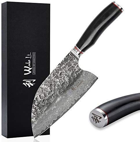 Wakoli Ebo Damastmesser Chinesisches Kochmesser I 20 cm Klinge aus 67 Lagen I Damast Küchenmesser & Profi Kochmesser aus echtem Damaststahl mit Hammerschlag & Pakkaholzgriff