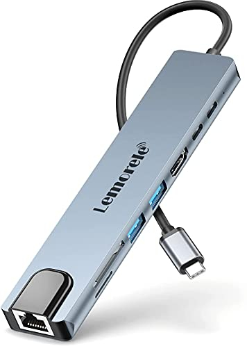 Hub USB C Ethernet -9 in 1, Lemorele Adattatore USB C Hub con HDMI 4K,PD 100 W, 2 USB 3.0, Lector SD/TF, Trasferimento Dati USB-C Adattatore MacBook M1 Air/Pro,iPad Pro M1, Switch,Windows