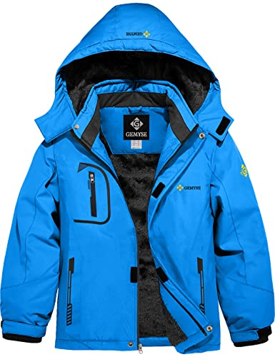 GEMYSE Giacca da Sci Invernale Impermeabile per Bambino Cappotto in Pile Antivento Montagna all'aper(Skyblue 83,128-134)