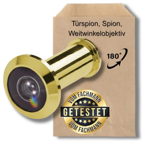 Premium Türspion 180° Weitwinkel – Spion mit Objektiv für Türstärken 35–58 mm | Einbaudurchmesser 14 mm, Messing