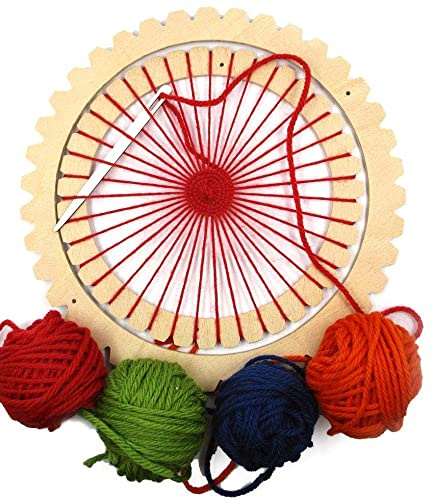 Webrahmen rund – 2 im XXLSet - 1x bespannt - für Kinder und Erwachsene – Webstuhl für Kinder– 2x Webnadel - Anleitung, Kinder-Motorik -Spielzeug, Handmade Germany