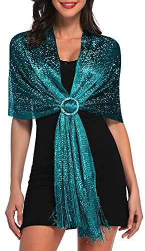 Sparkling Evening Shawls, vimate Teal Blue Metallic Shawls and Wraps for Evening Party Dresses (UK-Teal Blue)