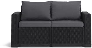 Allibert by Keter Gartenlounge Sofa California 2-Sitzer, graphit/cool grey, inkl. Sitz- und Rückenkissen, Kunststoff, runde Rattanoptik, 141x68x72 cm