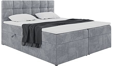 MEBLINI Boxspringbett mit Bettkasten - Gepolstert Doppelbett mit Matratze und Topper - Polsterbett mit Stauraum - Bett mit Kopfteil - Stauraumbett - TAPO 2-180x200 - H3/Grau Samt