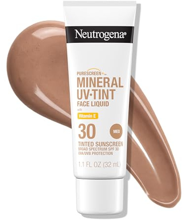Neutrogena Purescreen+ Tinted Sunscreen for Face with SPF 30, Broad Spectrum Mineral Sunscreen with Zinc Oxide and Vitamin E, Water Resistant, Fragrance Free, Medium, 1.1 fl oz