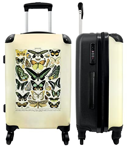 NoBoringSuitcases.com® Koffer groß Trolley Rollkoffer Reisekoffer mit 4 Rollen Fotokoffer - Schmetterling - Natur - Vintage - Tiere - Illustration - 67x43x25cm - 90 Liter