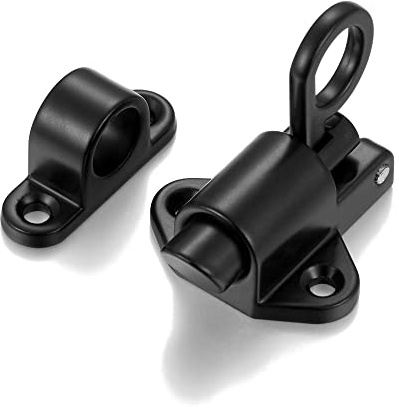 INIRET 2-pack självstängande spärrar, svart fjäderdörrlås, fjädrande bultspärr aluminiumlegering säkerhet automatisk fjädertunna skjutdörrlås med skruvar, används för grind, fönster och skåp etc