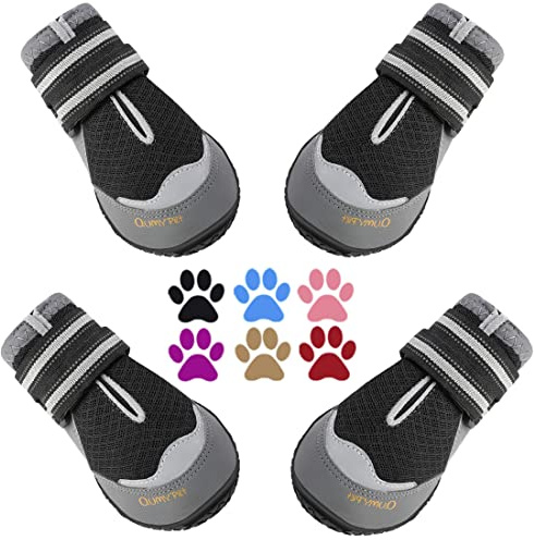 QUMY 4PCS Dog Boots for Large Dogs, Medium Dog Shoes & Paw Protectors for Hot Pavement, Summer Heat Protection, Mesh Breathable Nonslip Dog Booties for Hardfloors, Walking Running Hiking Black Size 6