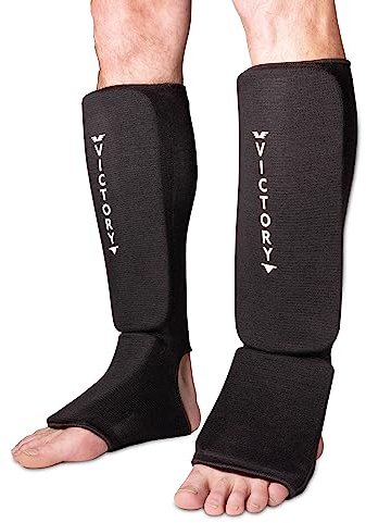 Victory Martial Arts Cloth Shin & Instep Padded Guards - Kickboxing, Muay Thai Sparring Protective Leg Shin Foam for Kids and Adults (Pair) (Small)