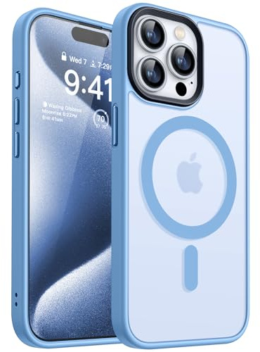 CANSHN Cover Magnetica Opaca per iPhone 15 Pro, [Compatibile con MagSafe] Custodia Traslucida Opaca Protettiva Sottile Antiurto - Azzurro