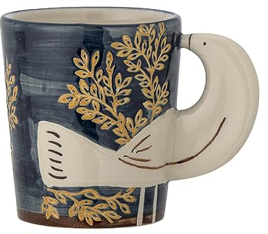 Bloomingville Hezha Tasse aus Steingut mit 3D-Vogelgriff, Spülmaschinenfest, 8x9 cm, 260ml, 82066105, Blau