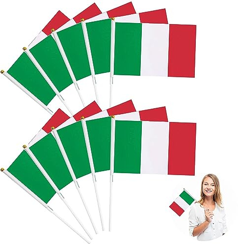 Italien Hand Mini Flagge,Italien HandHeld Mini Flagge,Mini italienische Flagge Italienische Flagge,Italien Hand Held Fahne It Stick Flag Hand Flagge Lebendige Farbe Und Fade Resistant,10 PCS
