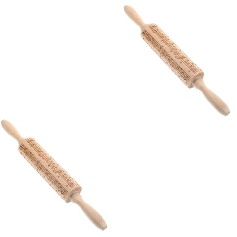 BESTonZON 2pcs Wooden Rolling Pin Unique Floral Design Non-Stick Pastry Roller for Baking Cookies Pizza and Pastry Essential Kitchen Tool for Home Bakers