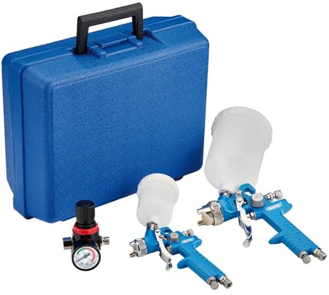 Draper 28374 HVLP Air Paint Spray Gun Kit (7 Piece), Silver and Blue
