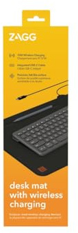 ZAGG Wireless Fast Charger Desk Mat [10W] for All Wireless Charged Devices [Phones, Keyboards, Pens, and More], Integrated USB-C cable, Pen-Grooves, Premium Surface, Non-Slip Base (Black)