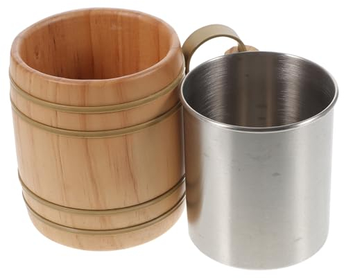 Alipis 1 Stück Trinkbecher Holzbecher Mit Edelstahleinsatz Edelstahlbecher Kaffeebecher Wasserbecher