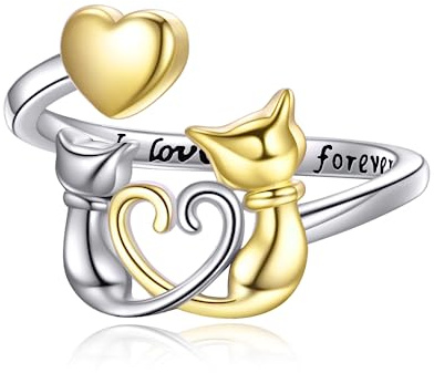 YFN Katze Ring 925 Sterling Silber Verstellbarer Ring Niedlicher Tier Schmuck Geschenk für Damen