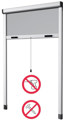 Zanzariera Verticale a Rullo Riducibile, Kit Fai da Te, Vari Colori e Misure, Installazione Senza Viti, Montaggio ad Espansione (Bianco RAL 9016, 80x170)