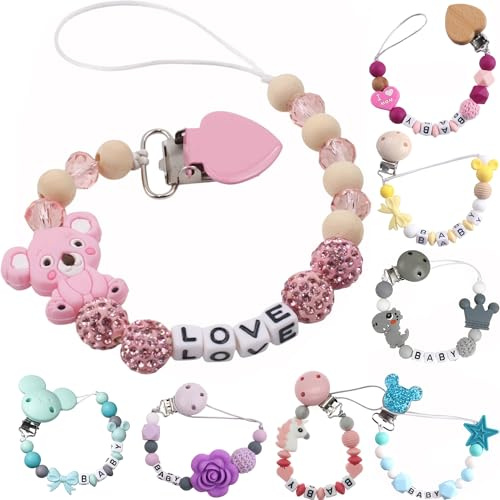 Svyqwmz Personalized Pacifier Clips with Name Silicone Beaded Chain Pacifier Holder Leash Stroller Gifts for Baby Boys Girls
