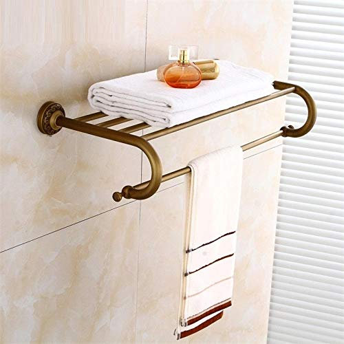 Generisch handtuchständer Antiker massiver Messing-Wandhalter Handtuchhalter Regal Badezimmer-Aufbewahrungsregal Schienen Kleiderbügel Schwarz/Gelb
