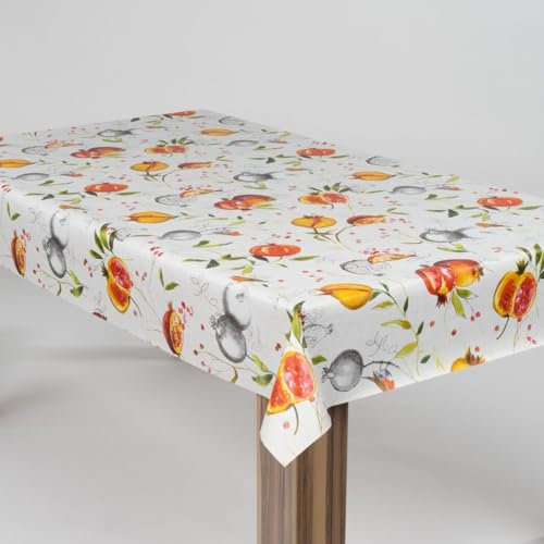 laro Wachstuch-Tischdecke Abwaschbar Garten-Tischdecke Wachstischdecke PVC Plastik-Tischdecken Eckig Meterware Wasserabweisend Abwischbar, Muster:Granatapfel Rot Orange Weiß, Größe:100x260