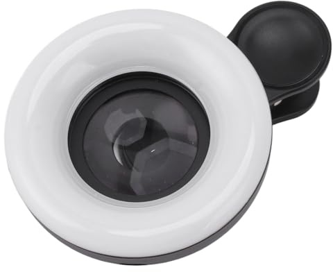 Leapiture 15X 2800 to 6500K Phone Macro Lens Mobile Phone Light Lens Phone Clip On Macro Lens Phone Camera Loop Light with Fill Light for Recording (Black)