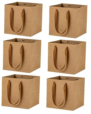 Healeved Sacchetti Regalo in Carta Kraft Quadrati 6 Pezzi, Borse a Mano Ecologiche per Imballaggio Fiori, Bonsai e Dolci, Sacchetti Carta Alimentare Resistenti per Pasticceria e Negozio