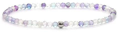 Echtes Regenbogenfluorit Edelstein Armband mit facettierten 3mm Perlen - verschiedene Längen - Heilstein Schutzstein Edelsteinarmband Glücksbringer Talisman Geschenk (Fluorit, 22CM)