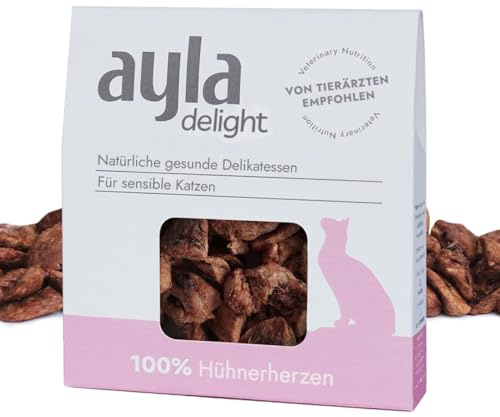 AYLA Premium Gefriergetrocknetes | 5X Bundle Proteinreiches Katzenleckerlis | Vital-Booster für Fell & Muskulatur | Für Kitten & Erwachsene Katzen (140g, Hühnerherzen)