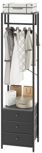 YMYNY Coat Rack with Non-woven Drawer, Freestanding Tall Closet Organizer, Tall Clothes Standing Dresser for Bedroom, Living Room, Entryway, 39×29×179CM Black HGR001B