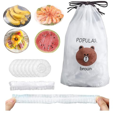 500 Pezzi Sacchetti di Conservazione Freschi, Sacchetti per Alimenti con Elastico, Sacchetti per Alimenti Trasparenti Copri Recipienti, Sacchetti Copri Alimenti per Mantenere Freschi I Cibi (Bianco)