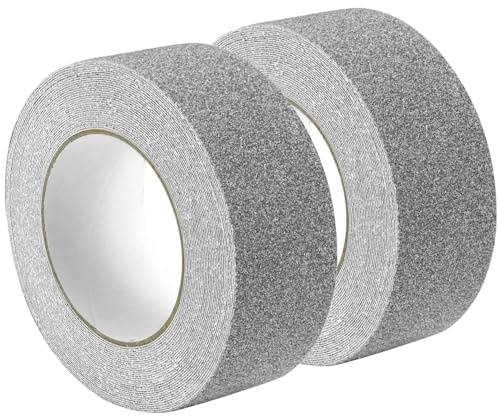 QWORK® 2 Rollen Graues Antirutsch Klebeband, 5 cm x 10 m/Rolle Stark Klebeband Treppenstufenband, für Drinnen und Draußen